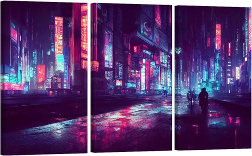 Vista 51 de Lienzo decorativo para pared, diseño de ciudad futurista Cyberpunk para sala de estar, impresión multipanel, obra de arte de cocina, pintura