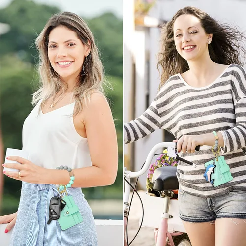 Vista 6 de YUOROS Llavero billetera cartera de pulsera para mujer llavero pulsera tarjetero