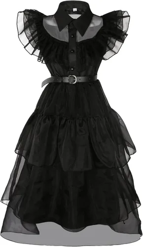 Vista 2 de Vestido de miércoles, disfraz de Addams, vestidos góticos para niñas, disfraces de Halloween