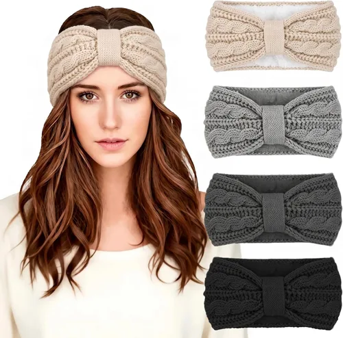 Vista 16 de Chalier Winter Headbands for Women, Crochet Ear Warmer Headband Beige/Negro/Gris Oscuro/Rojo