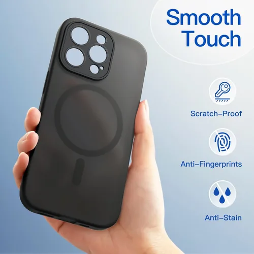 Vista 7 de JETech Funda magnética mate para iPhone 16 Pro, titanio negro Compatible con MagSafe, cubierta de TPU suave translúcida esmerilada, antiamarilleo
