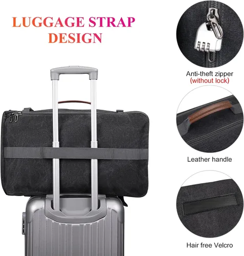 Vista 5 de WITZMAN Mochila de lona vintage Mochila de viaje grande para laptop, mochila convertible para hombro, Negro -, Mochilas de viaje