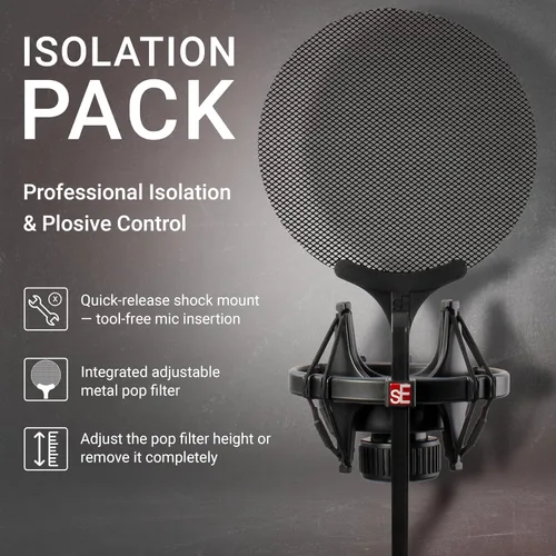Vista 7 de SE ELECTRONICS sE2200 Micrófono de condensador cardioide de diafragma grande con soporte de choque y filtro - Micrófono condensador XLR para voces