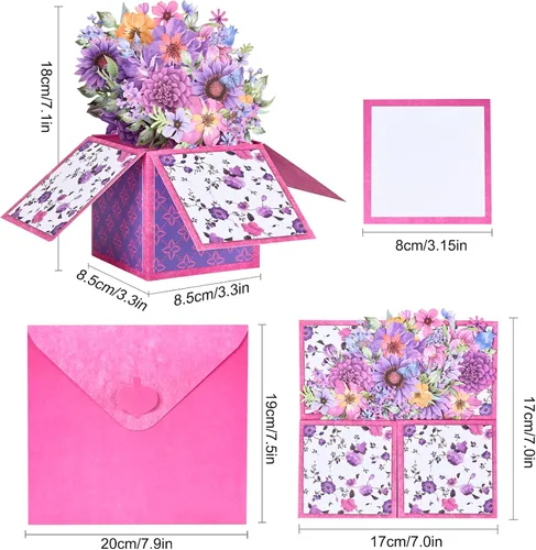 Vista 2 de Giiffu - Tarjeta de felicitación 3D emergente para el día de la madre, hecha a mano, de papel, floral, para todas las ocasiones, con sobre y tarjeta