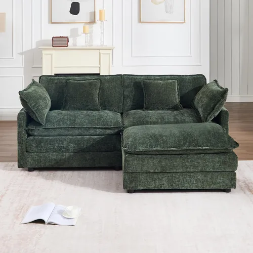 Vista 11 de Sofá modular modular con otomano: sofá moderno en forma de L de 76.7 pulgadas, cómodo sofá biplaza, sofá de 3 plazas de felpilla con almohada