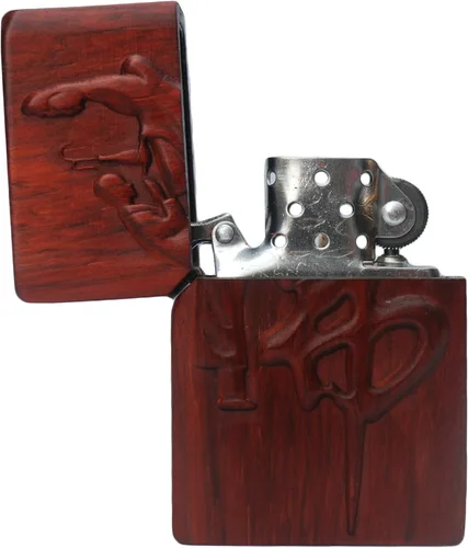 Vista 5 de Caja de carcasa de madera natural Huanghuali tallada en palisandro para módulo Zippo (oración budista)