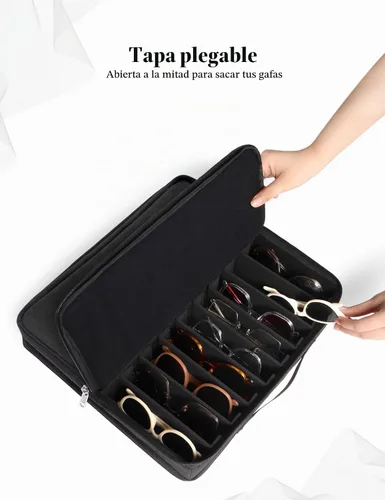 Vista 2 de Bukere Sunglasses Organizer Case, 18 Adjustable Slots for Multiple Pairs Eyeglasses, Travel Glasses Holder Storage Box Grisoscuro