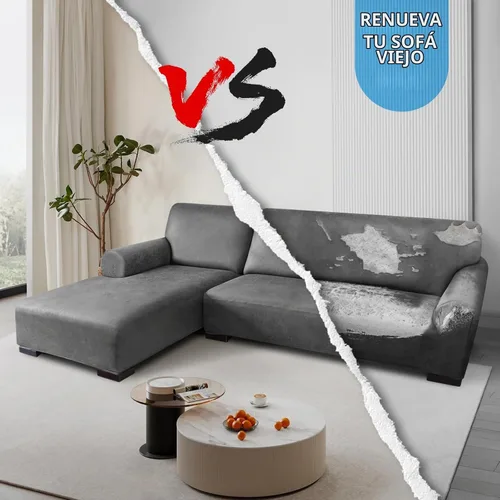 Vista 6 de Fundas para sofá modular, funda para sofá con aspecto de cuero, forma de L, 2 piezas, funda elástica suave para sofá seccional, protector de muebles