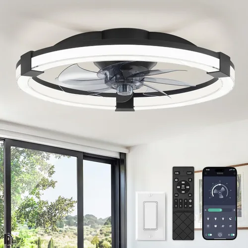 Vista 11 de LEDIARY Ventilador de techo con luz, lámpara de bajo perfil de 20 pulgadas Blanco