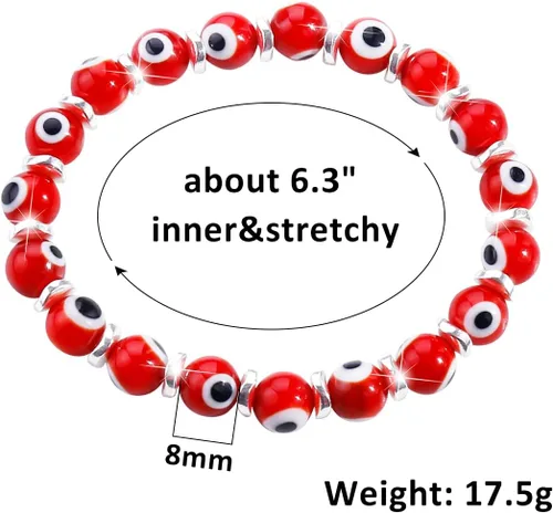 Vista 6 de Pulseras de mal de ojo para mujer con cuentas hechas a mano, pulsera elástica dorada para niñas
