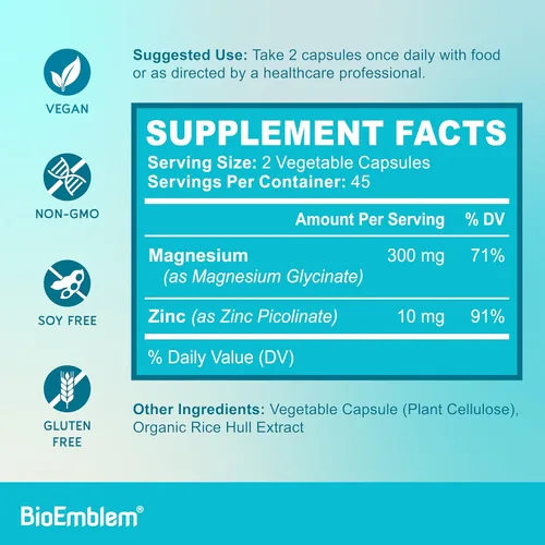 Vista 6 de BioEmblem Glicinato de magnesio con zinc y vitamina D3 K2