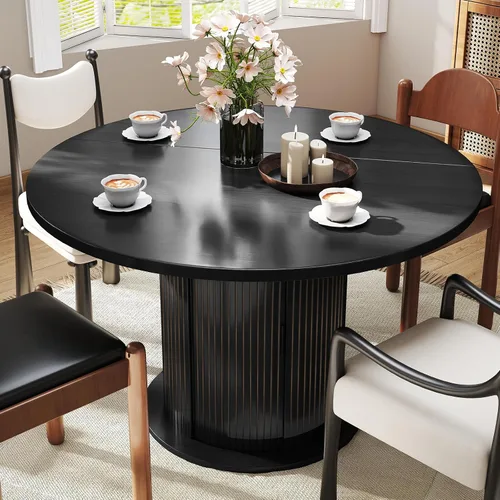 Vista 3 de SoarFlash Mesa de Comedor Redonda de 47 Pulgadas para 4-6, Mesa de Cocina Circular Estilo Granja con Espacio de Almacenamiento, Base de Listones