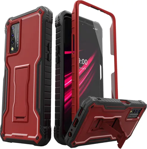 Vista 8 de ExoGuard Funda para T-Mobile REVVL V Plus 5G, funda de goma a prueba de golpes de cuerpo completo, protector de pantalla integrado y soporte Verde