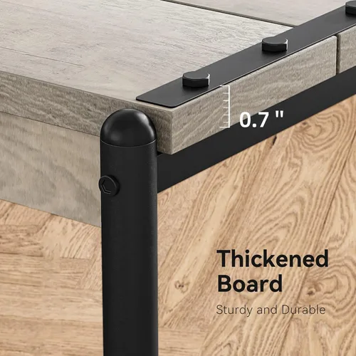 Vista 4 de Mesa auxiliar de almacenamiento de madera, cuadrada grande de 20 pulgadas con estante de 2 niveles, marco de metal moderno para cama, sofá, mesa