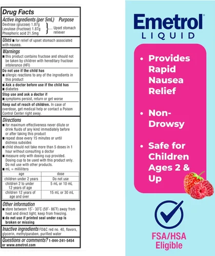 Vista 2 de Emetrol Alivio líquido para las náuseas sin somnolencia para niños, medicina para malestar estomacal, alivio de náuseas para niños, sabor mixto