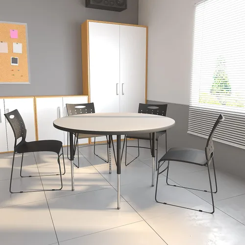 Vista 2 de Flash Furniture Wren - Mesa redonda de actividades laminadas térmicas grises de 48 pulgadas, patas ajustables en altura estándar