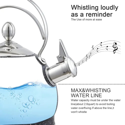Vista 4 de Creative Home - Tetera silbante de acero inoxidable de 2.5 cuartos de galón con fondo de aluminio capsulado para hervir rápidamente agua caliente