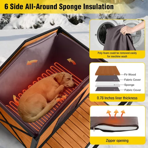 Vista 3 de AIVITUVIN Casa para perros con calefacción para exteriores con almohadilla térmica, casa aislada para perros con marco de metal antimasticación