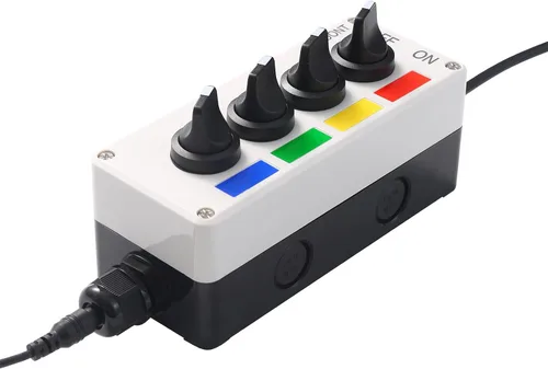 Vista 11 de Luz LED de torre Andon de 4 pilas con zumbador Red/Yellow/Green/Blue, On/Off, ABB Switch, 16 ft Extension Cable, Mean Well 120V-24V Adapter