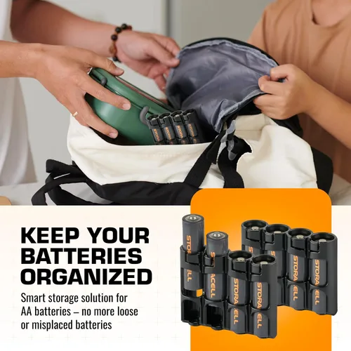Vista 3 de Storacell - Organizador de almacenamiento de baterías AA (paquete de 2), negro, capacidad para 4 baterías (no incluidas)