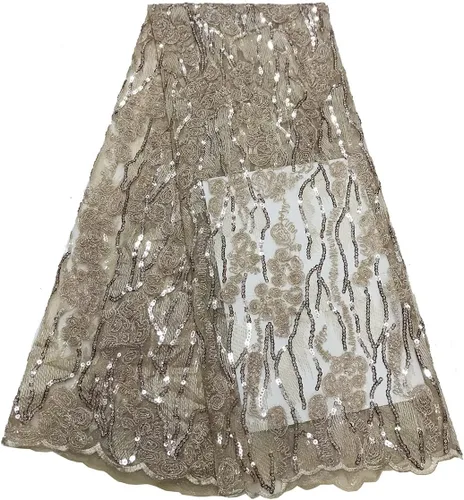 Vista 3 de Tela de encaje de lentejuelas elegante bordado floral africano encaje purpurina nigeriana tul red para coser vestido de novia, 5 yardas, verde