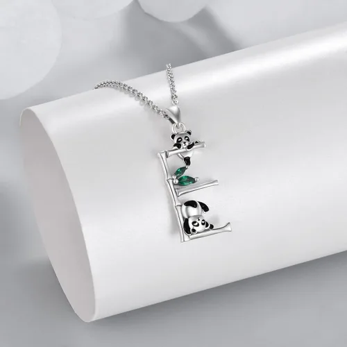 Vista 5 de Collar de panda, plata de ley 925, collar con inicial de panda para mujer, con inicial O, letra E con dije de letra E, regalo de joyería para niñas