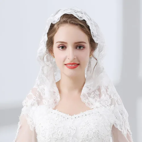 Vista 2 de Grettytling Lace Mantilla Veil Soft and comfortable 7 Colors Spanish Style Rose Lace Veil Head Covering D