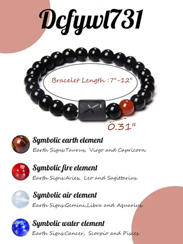 Vista 3 de Dcfywl731 Pulsera de pareja del zodiaco para hombres, pulseras de piedra natural de ónix negro para mujeres, regalos para hombres, regalos