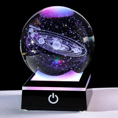 Vista 11 de Bola de cristal 3D grabada con colibrí en 3D con base LED colorida, esfera de vidrio de 8 cm, ideas para decoración del hogar y regalos para amigos