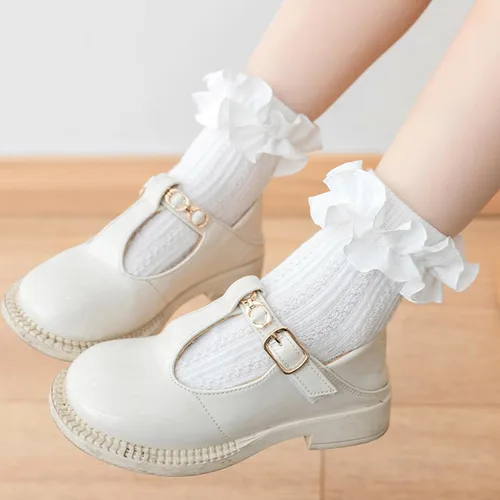 Vista 2 de AQOKKA Flower Baby Girls Socks with Non-Slip Grips Cute Cotton Princess Low Newborn Baby Socks for Girls Toddler 0-12 Months