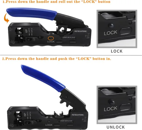 Vista 9 de Herramienta de crimpado RJ45 Herramienta de crimpado Ethernet Cortador de alambre Crimper para Cat7 Cat6a Cat6 Cat5e Pasa a través de conectores