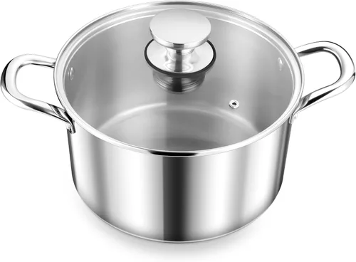 Vista 9 de Herogo Olla de acero inoxidable 18/10 de 12 cuartos de galón con tapa, olla grande y resistente compatible con cocinas eléctricas, de gas
