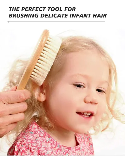 Vista 6 de Cepillo de pelo de bebé, 2 piezas de cepillo de pelo de bebé con mango de madera, cerdas de cabra suaves naturales cepillo para recién nacidos