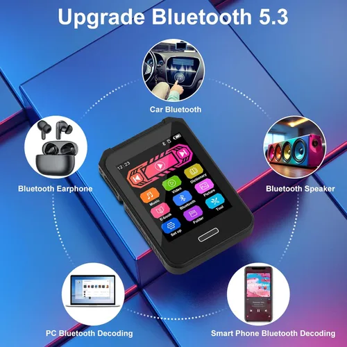 Vista 3 de Reproductor MP3 de 64 GB Bluetooth 5.3 con pantalla táctil completa de 2.4 pulgadas, reproductor de música digital portátil ZOLQX con altavoz, radio