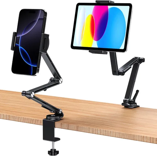 Vista 8 de CreaDream Soporte de aluminio para tableta de tres brazos para escritorio Adjustable Tablet Arm Holder with 360°Rotating Base, Compatible with