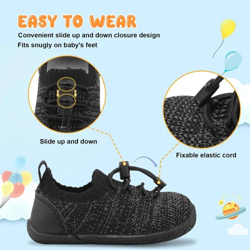 Vista 2 de FEETCITY Zapatos de bebé para niños y niñas, zapatos de primera caminata, zapatos de cuna, transpirables, ligeros, sin cordones