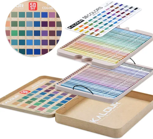 Vista 6 de KALOUR 50 lápices de colores metálicos para adultos, núcleo suave con colores vibrantes, ideales para dibujar, mezclar, bocetos, sombreado, lápices