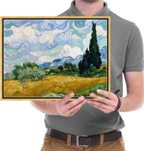 Vista 5 de Wieco Art - Arte enmarcado para pared de Campo de trigo con cipreses de Vincent Van Gogh, reproducción de pinturas en lienzo abstracto, impresiones