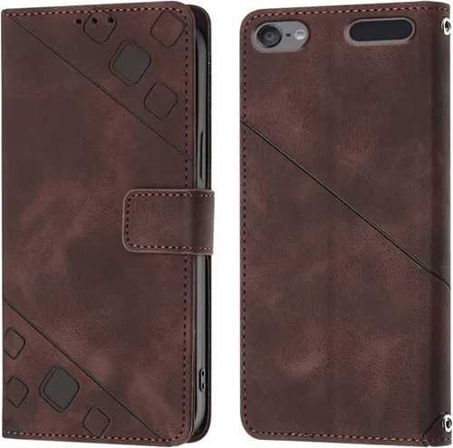 Vista 10 de LEMAXELERS Funda para iPod Touch 5, iPod Touch 7 Wallet Funda para teléfono con [tarjetero de crédito] Textura de sangría PU Flip Funda de cuero