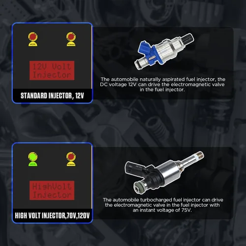 Vista 4 de AUTOOL Probador y limpiador de inyector de combustible de 12 V y 70 V, kit de limpieza de inyector de combustible para GDI, ancho de pulso ajustable