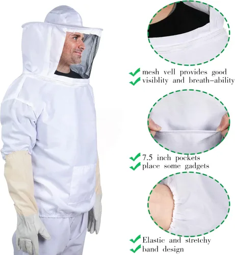 Vista 7 de Xgunion Traje de apicultor profesional, con chaqueta, pantalones y guantes