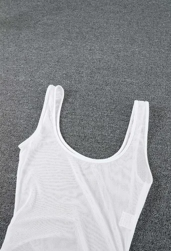 Vista 5 de Meenew Traje de baño de malla transparente para mujer, vestido de playa ajustado