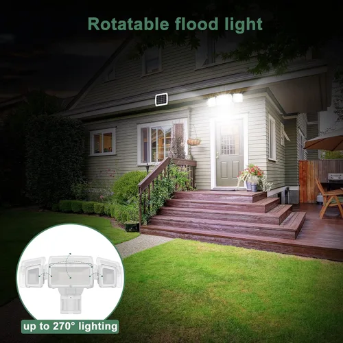 Vista 6 de GLORIOUS-LITE - Luz de seguridad solar para exteriores, luz LED solar de 1600LM con sensor de movimiento y 3 cabezales ajustables, 5500K