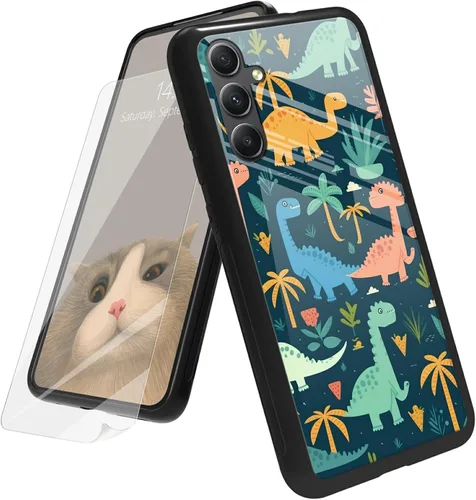 Vista 61 de Funda para Samsung Galaxy A12 5G con protector de pantalla, parte trasera de vidrio templado + TPU de silicona suave que absorbe los golpes