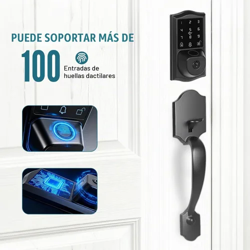 Vista 4 de Juego de cerraduras inteligentes para puerta delantera con huellas dactilares con asa, control remoto con aplicación WiFi integrada y guía de voz