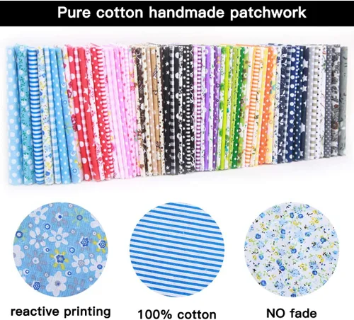 Vista 5 de Paquete de tela de algodón de bricolaje de 19.7 x 19.7 pulgadas, 7 patrones diferentes, cuadrados de material de patchwork para coser acolchados