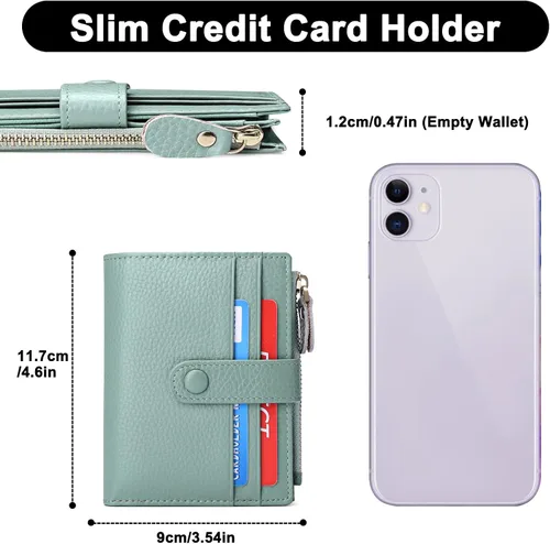 Vista 3 de FALAN MULE - Carteras pequeñas para mujer con bloqueo RFID, carteras de cuero plegables y delgadas con cremallera y monedero para monedas, S