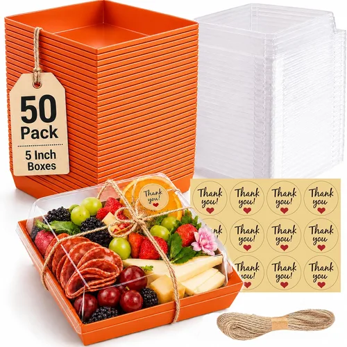 Vista 8 de Leafiew Paquete de 50 Cajas Pequeñas de Charcutería con Tapas Transparentes - Caja Mini de Charcutería de Papel Para Llevar, Envases Desechables