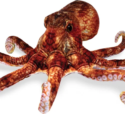 Vista 3 de Real Planet Pulpo marrón pacífico de 22 pulgadas, juguete realista de criatura marina, animal marino de felpa grande para niños, animales marinos