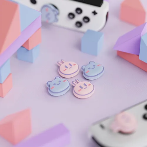 Vista 4 de PlayVital para Nintendo Switch Joystick Caps Kawaii Bear & Bunny Silicone Thumbstick Caps para Switch, Switch Lite, OLED Joycon